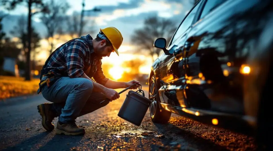 A professional roadside technician using specialized lockout tools to safely open a vehicle door in Milwaukee.